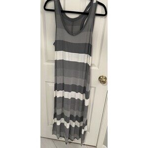 New York & Company Full Length Gray And White Striped Dress Women's Size Large